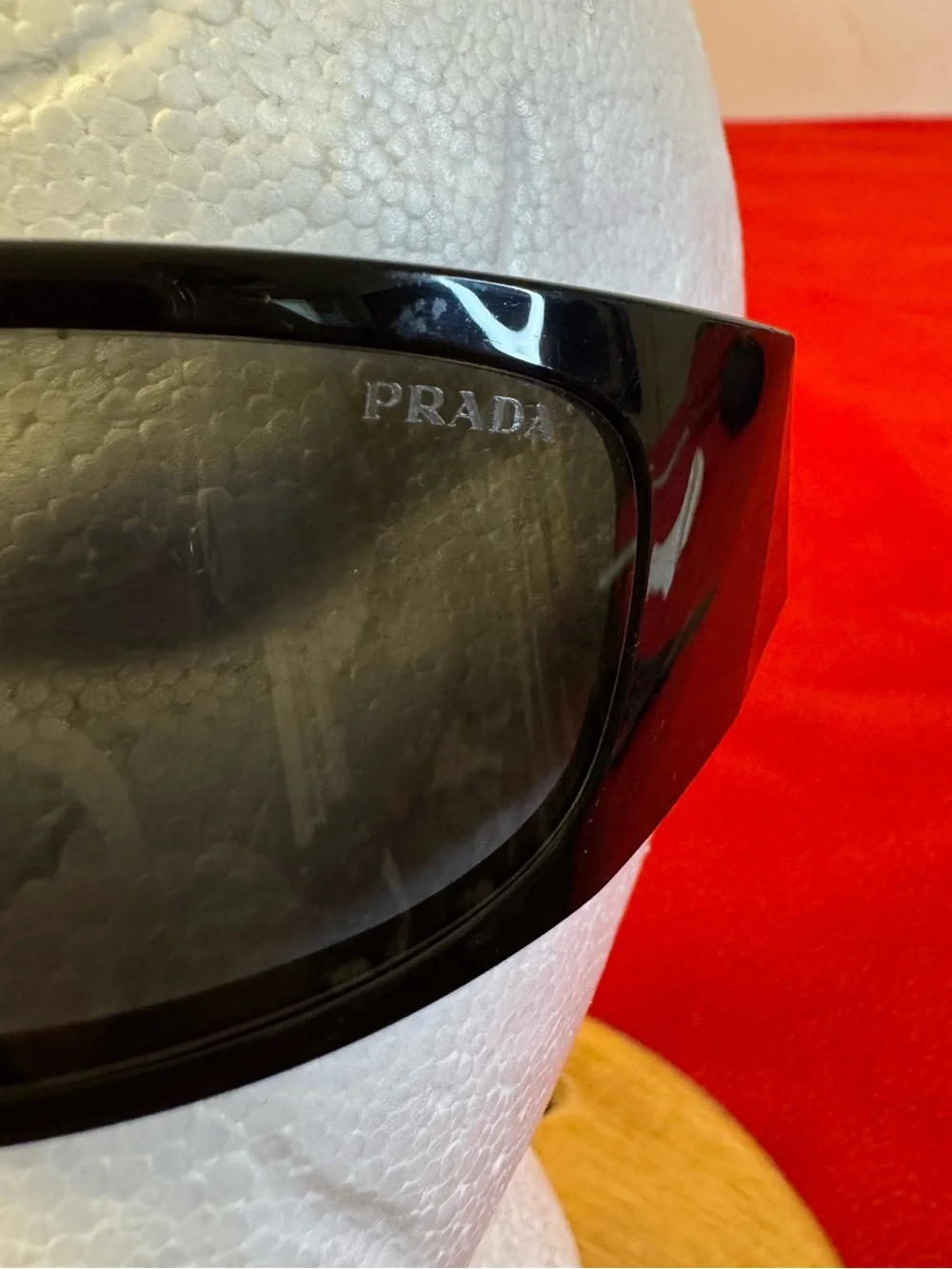PRADA SPR A14 60-18 1AB-5S0 Wrap Black Dark Blue Lens Sunglasses Italy Made EUC